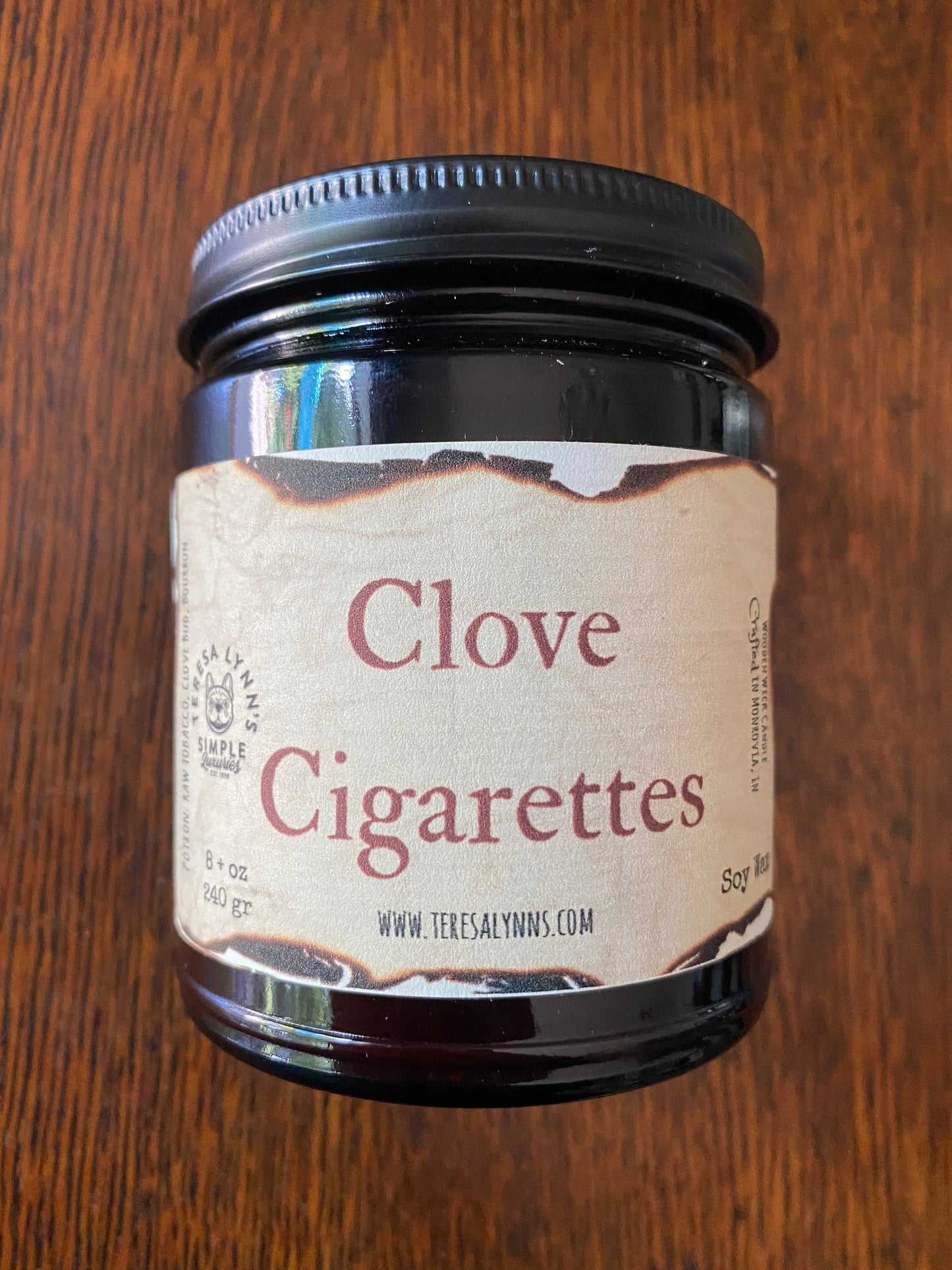 Clove Cigarette scented wooden wick soy candle