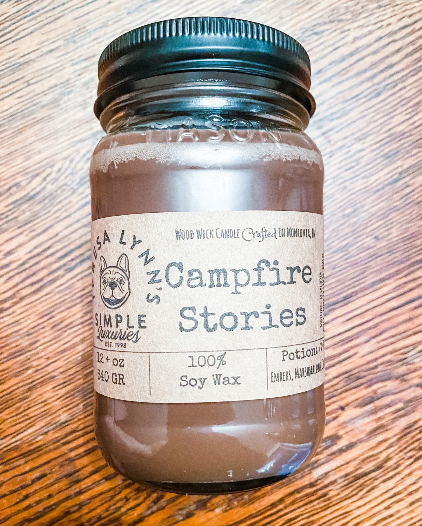 Campfire Stories, soy wax, wooden wick candle