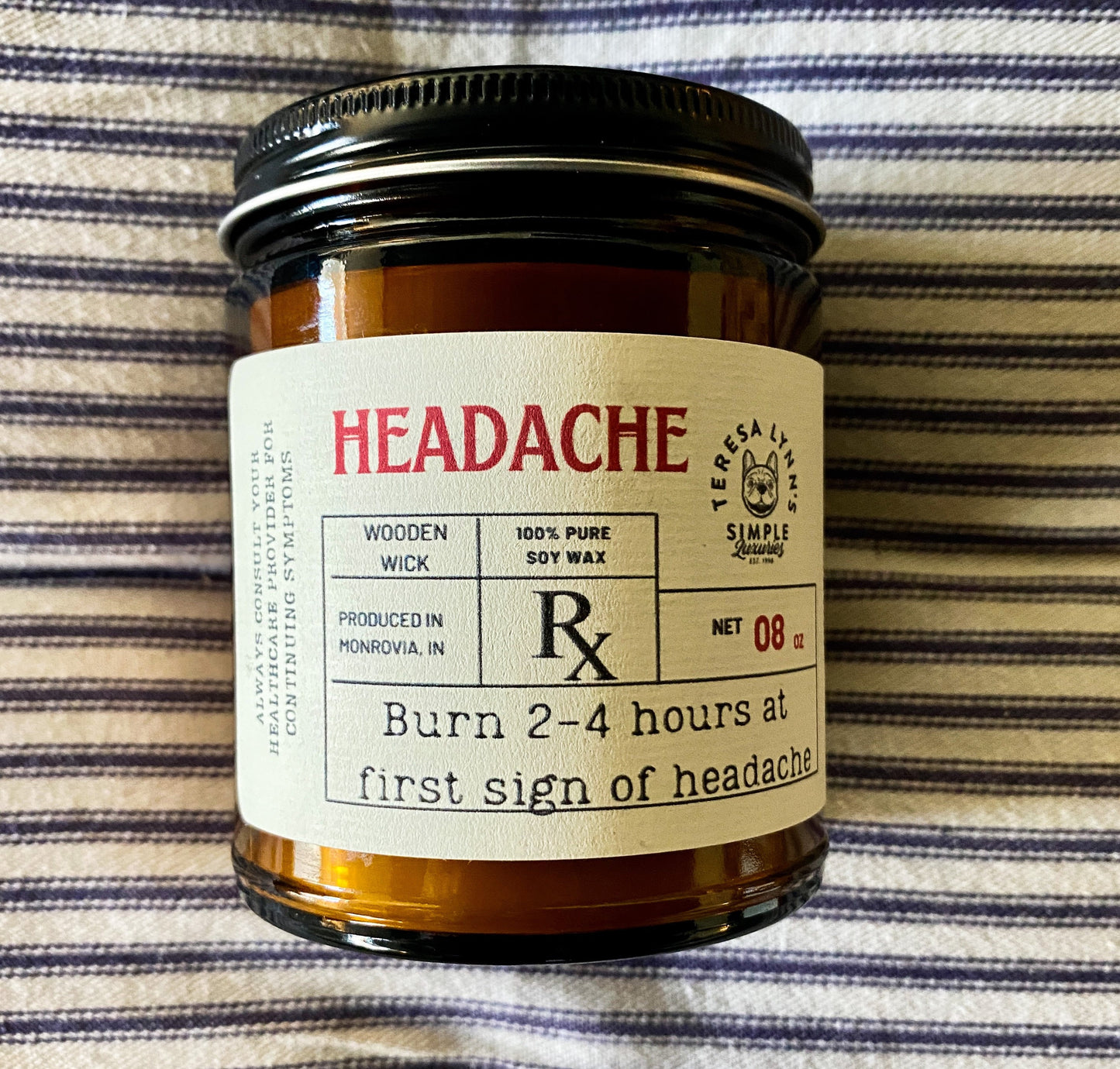 Headache, wooden wick, aromatherapy candle, soy wax candle