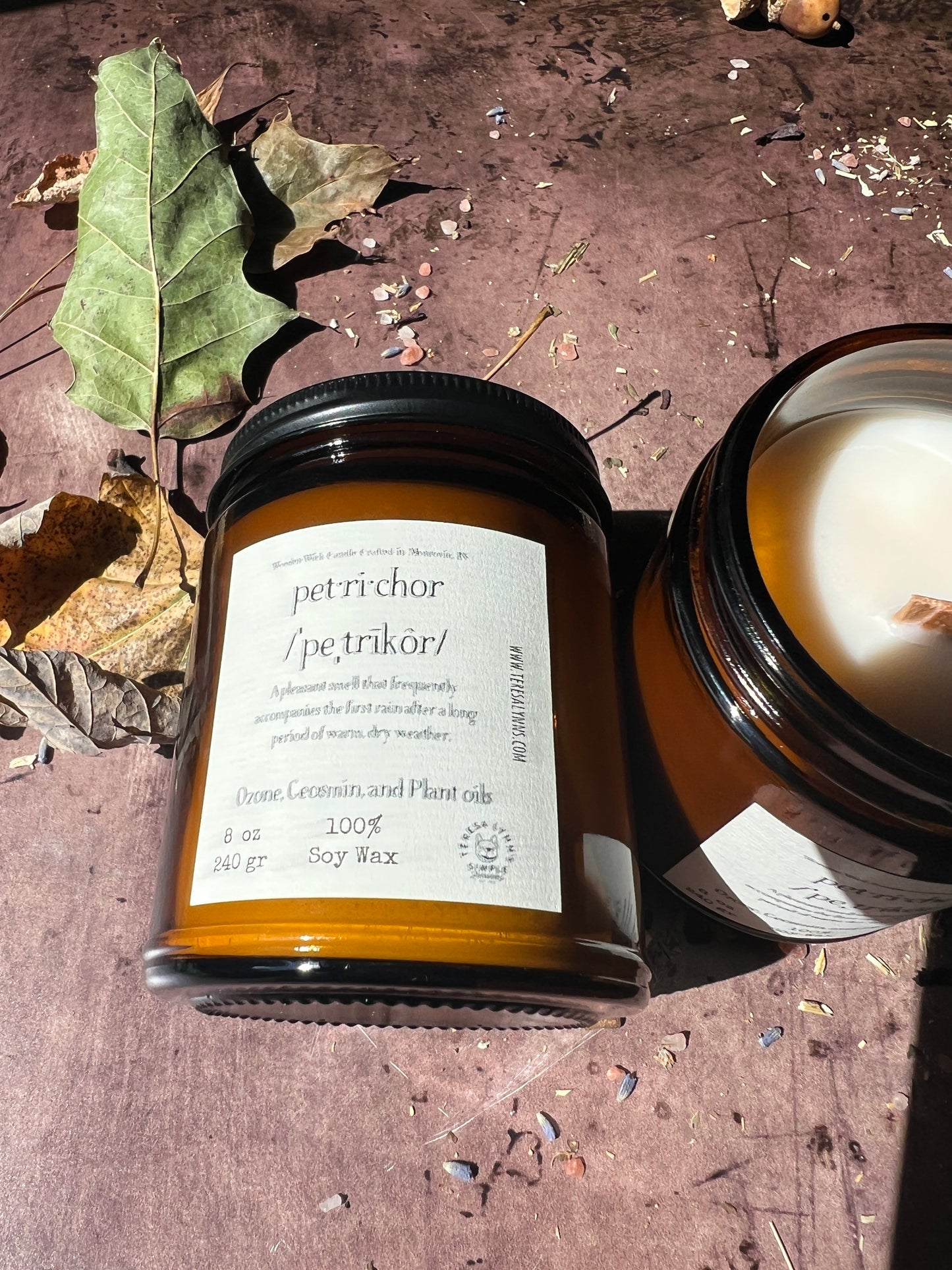 Petrichor, wooden wick, soy wax candle, storm candle