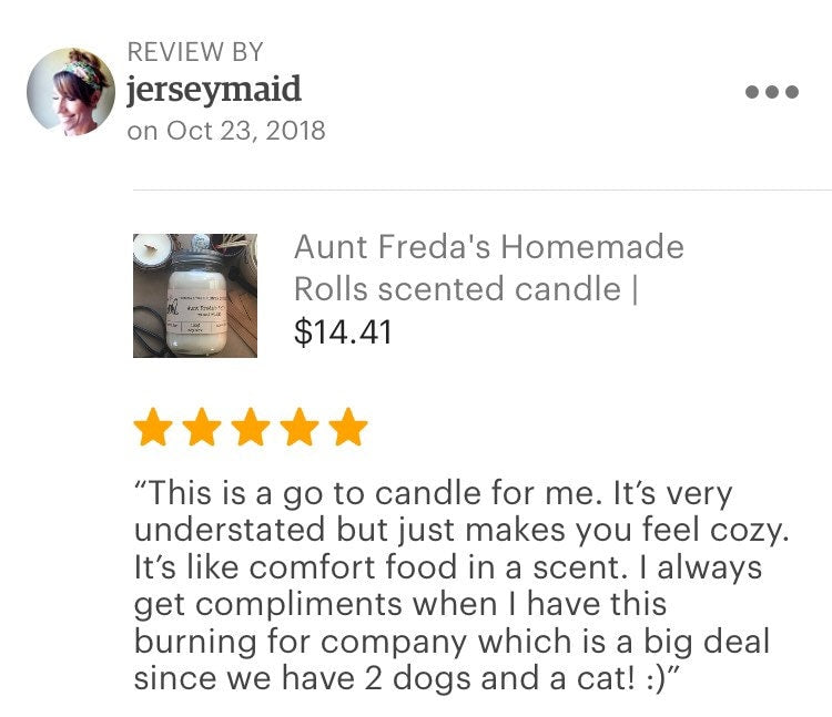 Aunt Freda&#39;s Homemade Rolls scented candle, Fresh baked bread, handmade candle,  wooden wick, soy wax, housewarming, Realtor, comfort