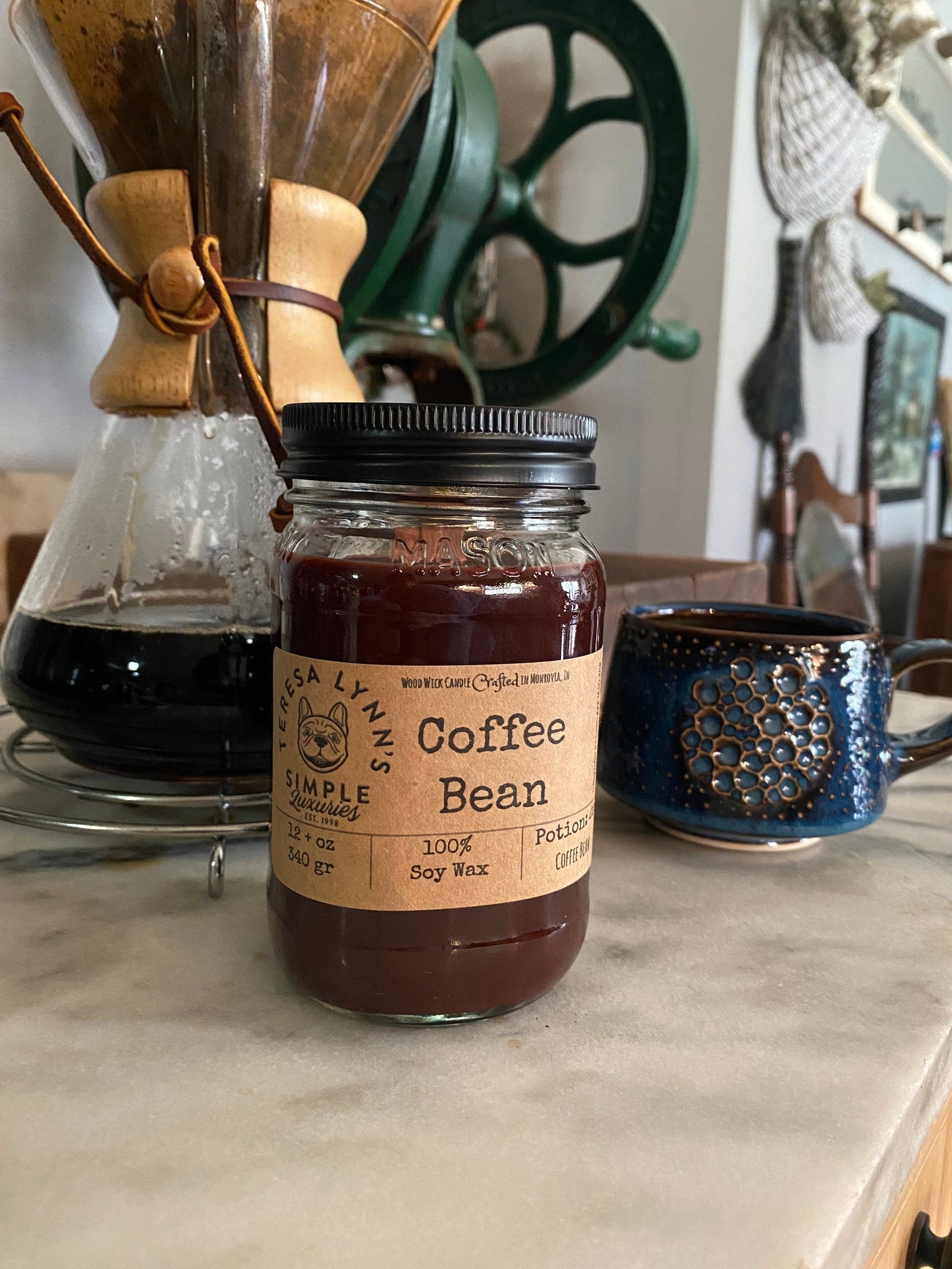 Coffee Bean scented handmade wooden wick soy wax candle coffee shop, infused candle, farmhouse, coffee bar, phthalate free