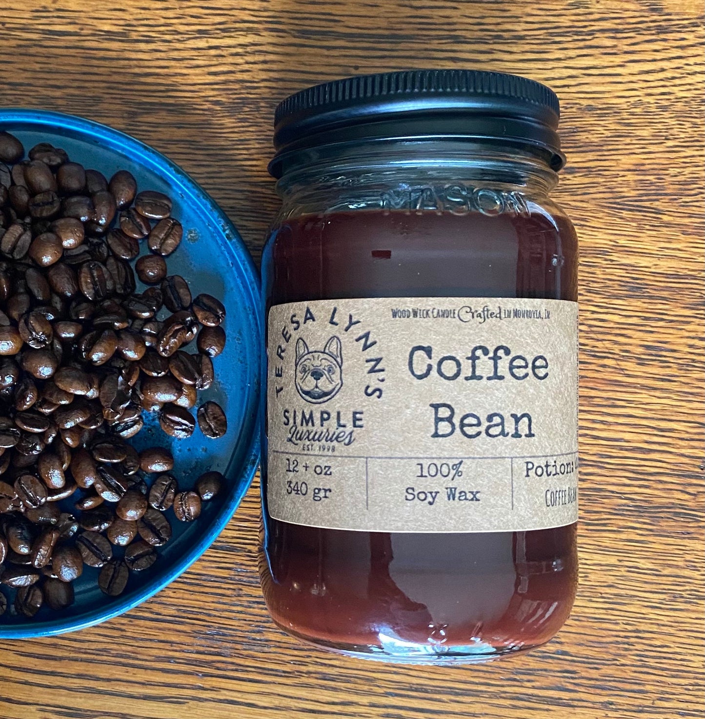 Coffee Bean scented handmade wooden wick soy wax candle coffee shop, infused candle, farmhouse, coffee bar, phthalate free
