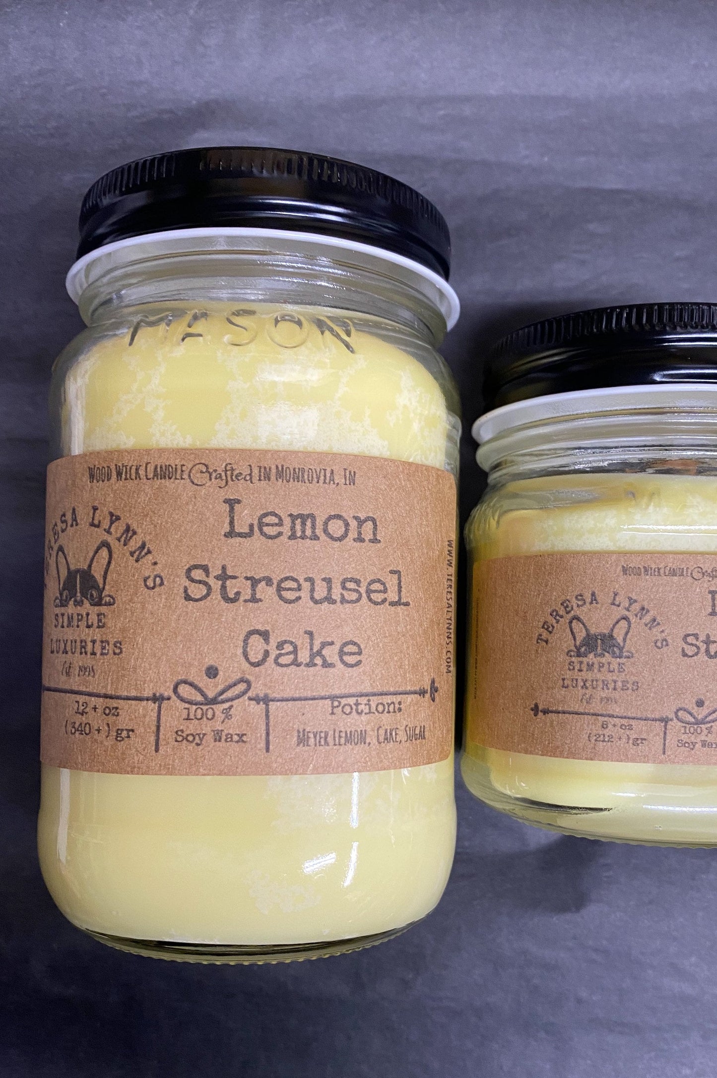 Lemon Streusel cake, cake, scented candle, , soy candle, natural wax, farmhouse, handmade, french bulldog, meyer lemon,