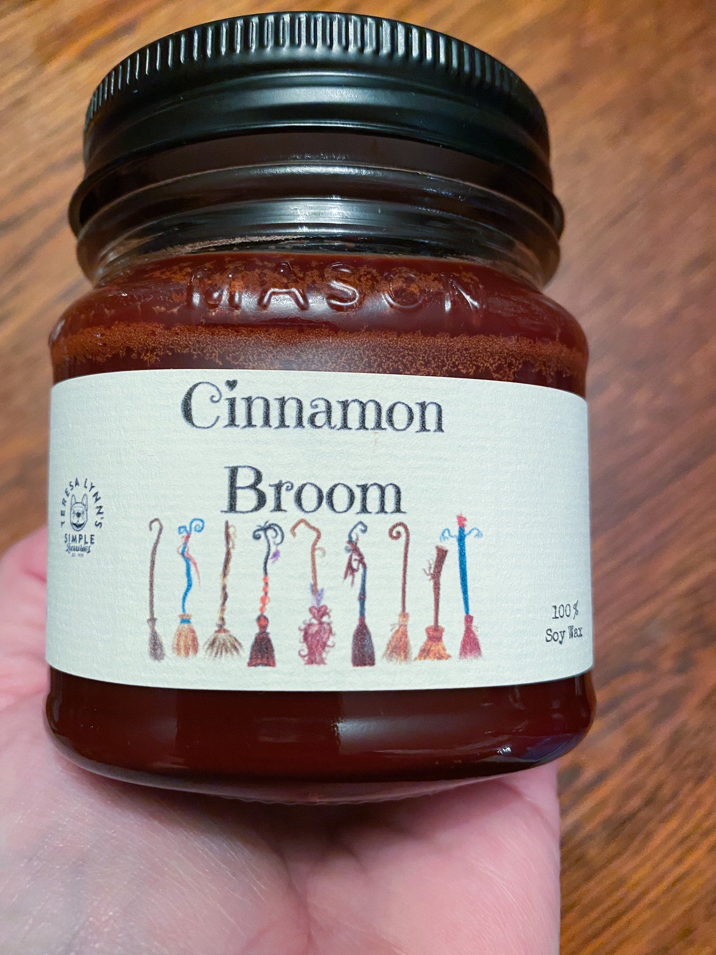 Cinnamon Broom wooden wick soy wax candle