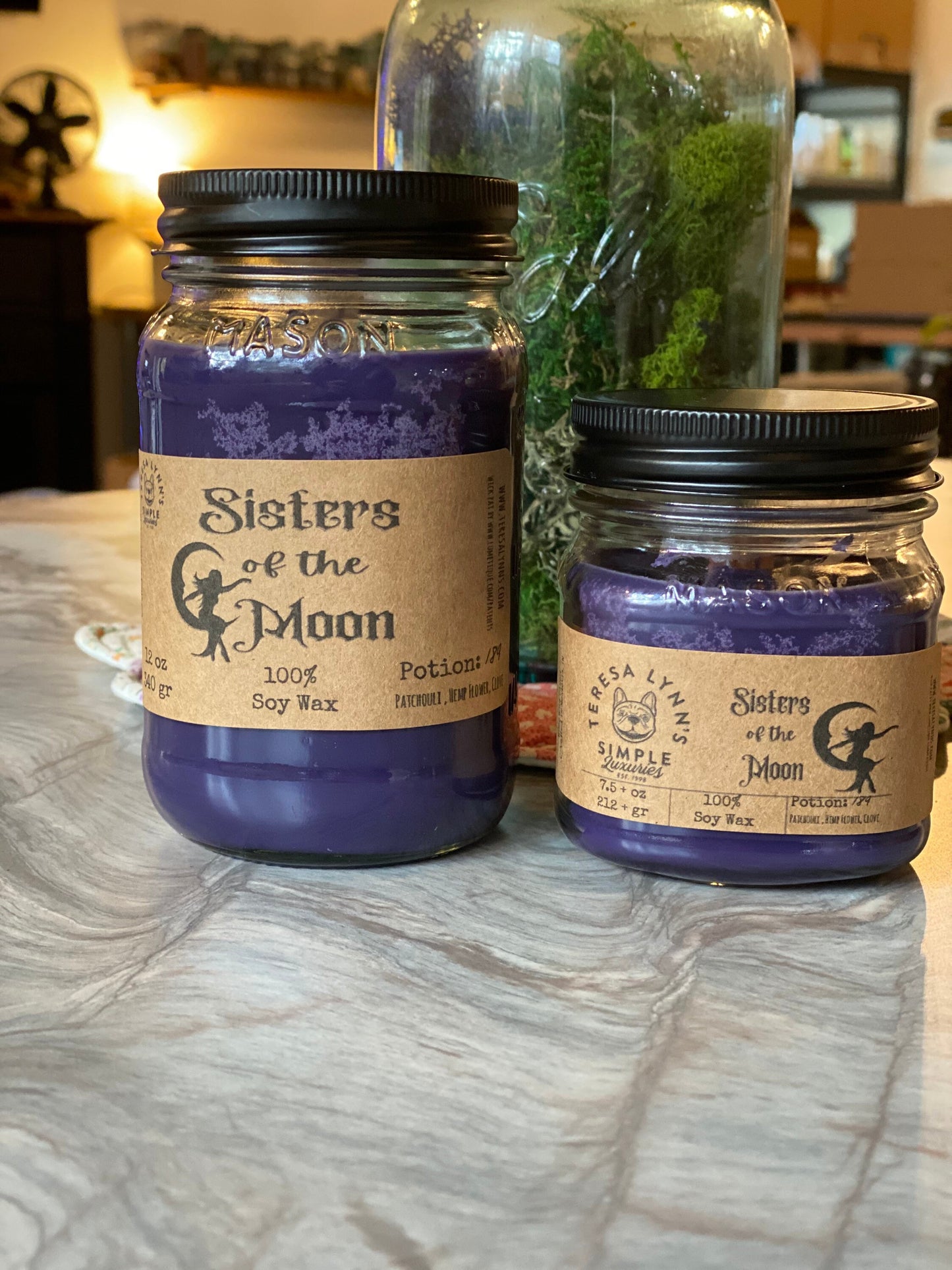 Sisters of the Moon, Patchouli, Hemp, wooden wick, candle, soy candle, phthalate free, sleep, anxiety, sensual candle, soft scent, exotic