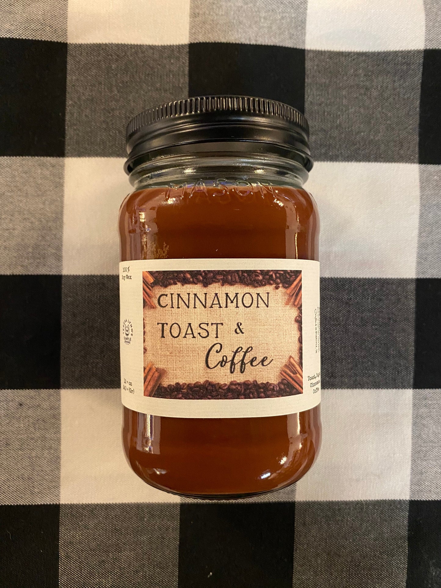 Cinnamon Toast and Coffee, Soy Wax,  Handmade, Bread, Cinnamon, Sugar, responsibly sourced, handmade, farmhouse, mason jar candle