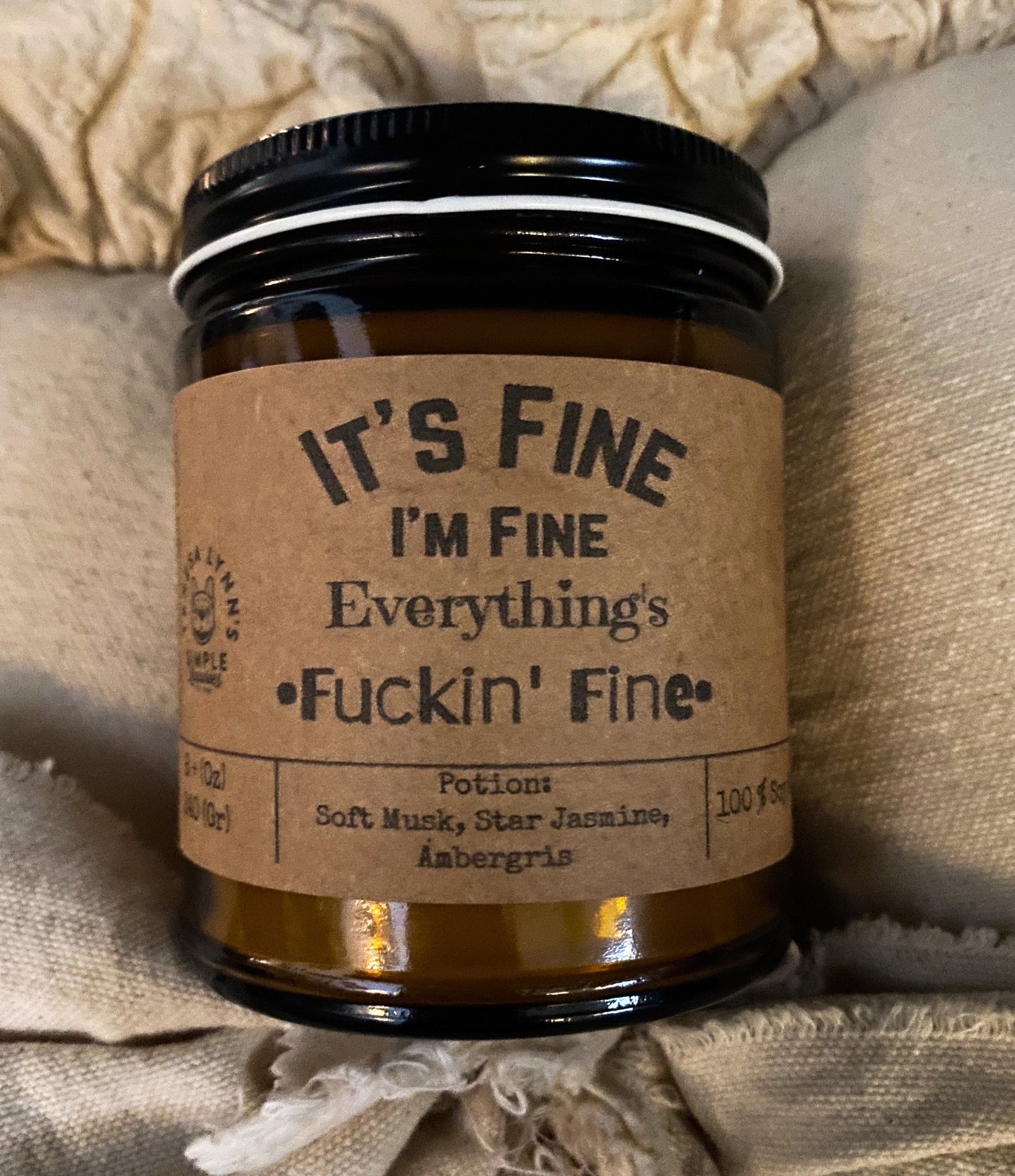 It?s Fine I?m fine Everything?s Fuckin? Fine, Candle, phthalate free, soy wax, apothecary jar, gift for her, mature, funny candle, self care