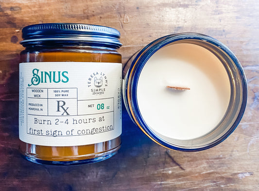 Sinus, wooden wick, aromatherapy candle, soy wax, self care, meditation, essential oil, phthalate free