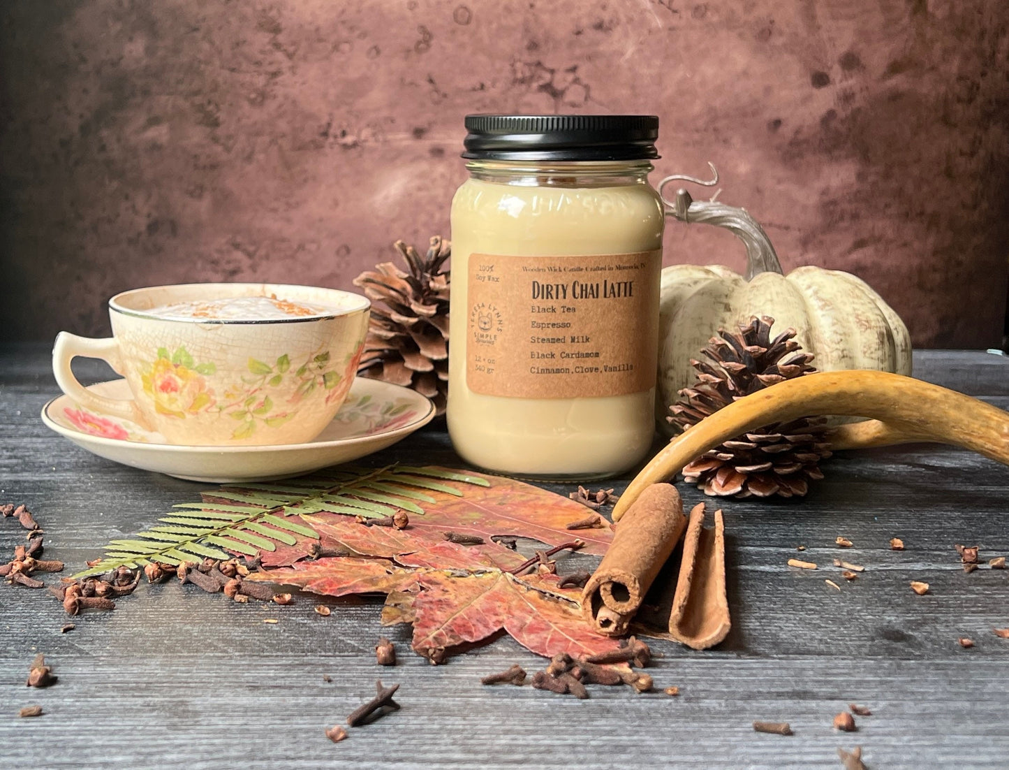Dirty Chai Latte, spice, Soy candle, Wooden Wick, mason jar candle, long burning candle, bohemian, Farmhouse, phthalate free, tea, cardamom