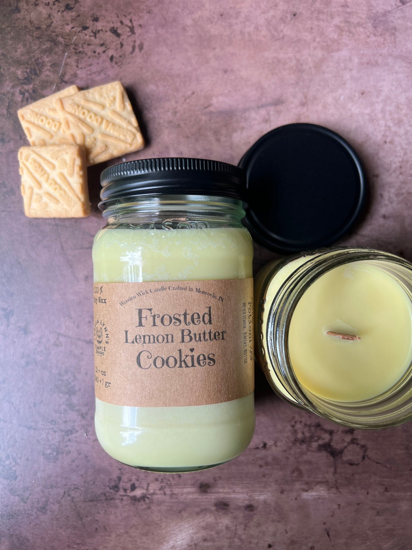 Frosted Lemon Butter Cookie, soy candle, gourmand, wooden wick, lemon, handmade, bakery candle, farmhouse kitchen, vegan, phthalate free