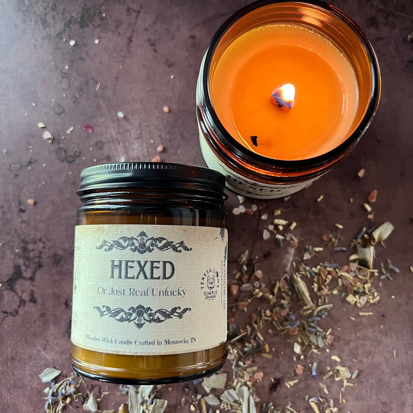 Hexed Or Just Real Unlucky, wooden wick soy wax candle