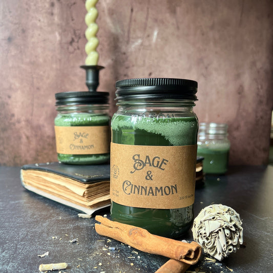Sage and Cinnamon, wooden wick, soy wax candle, home fragrance, winter scent, cottage chic, witchy scent, mason jar candle, farmhouse candle