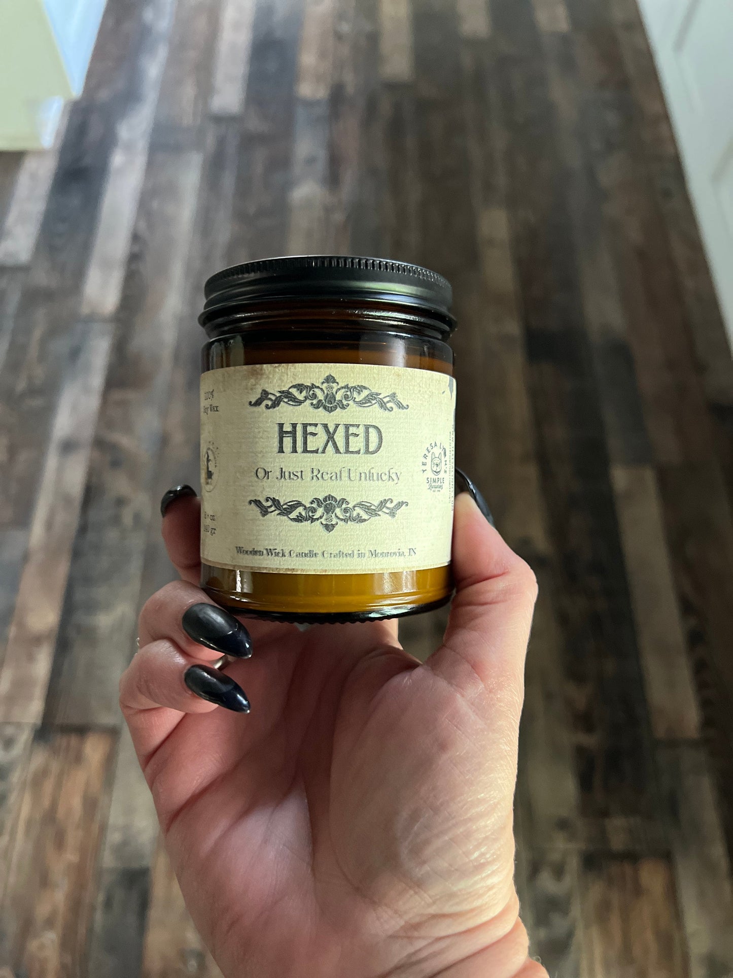 Hexed Or Just Real Unlucky, wooden wick soy wax candle