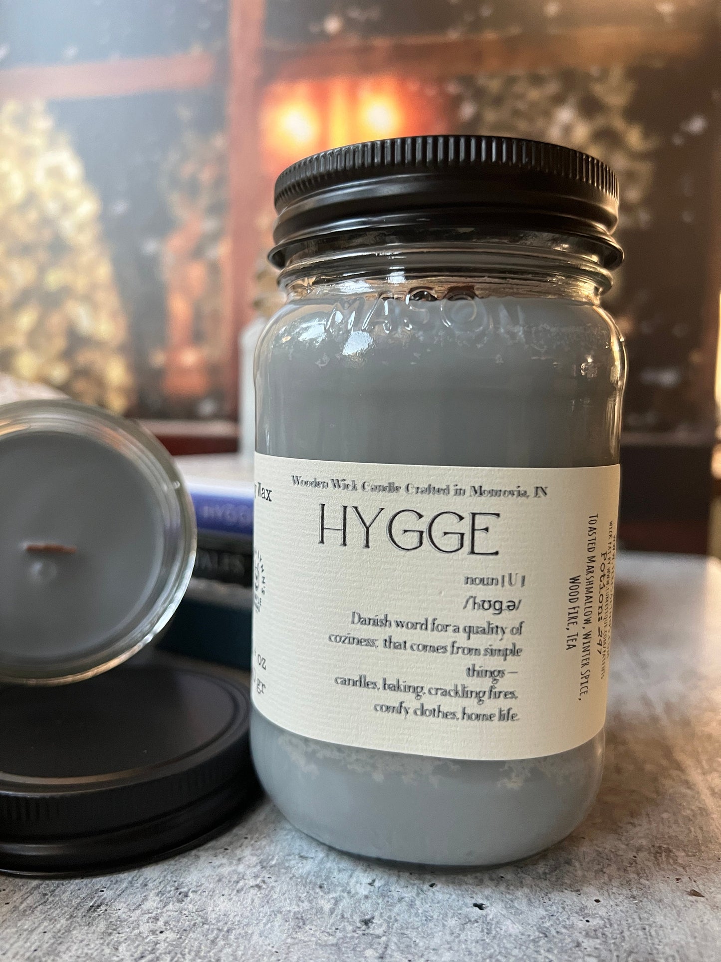 Hygge, Soy wax wooden wick fireplace and spice scented candle