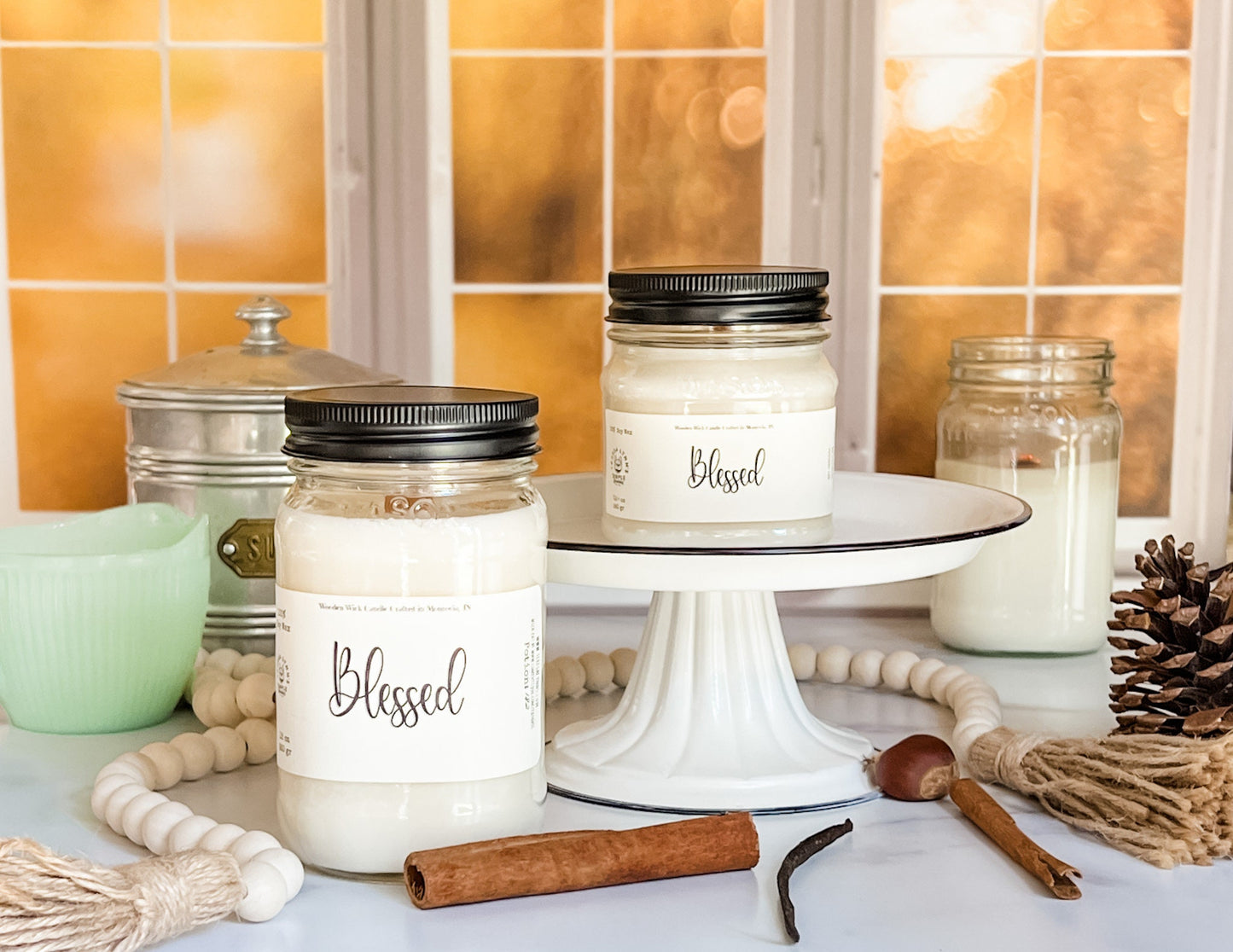 Blessed - Wooden wick soy wax mason jar candle