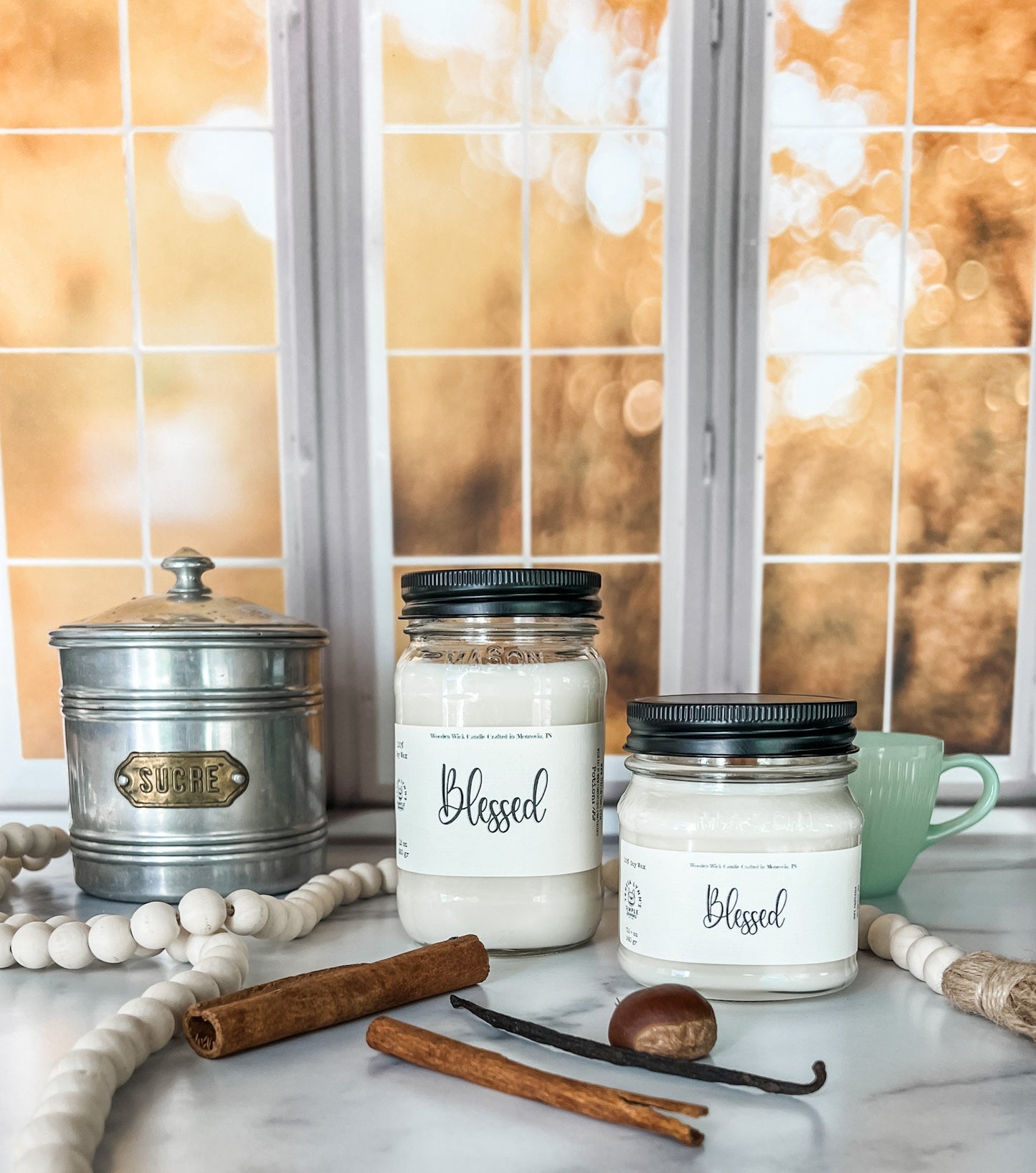 Blessed - Wooden wick soy wax mason jar candle