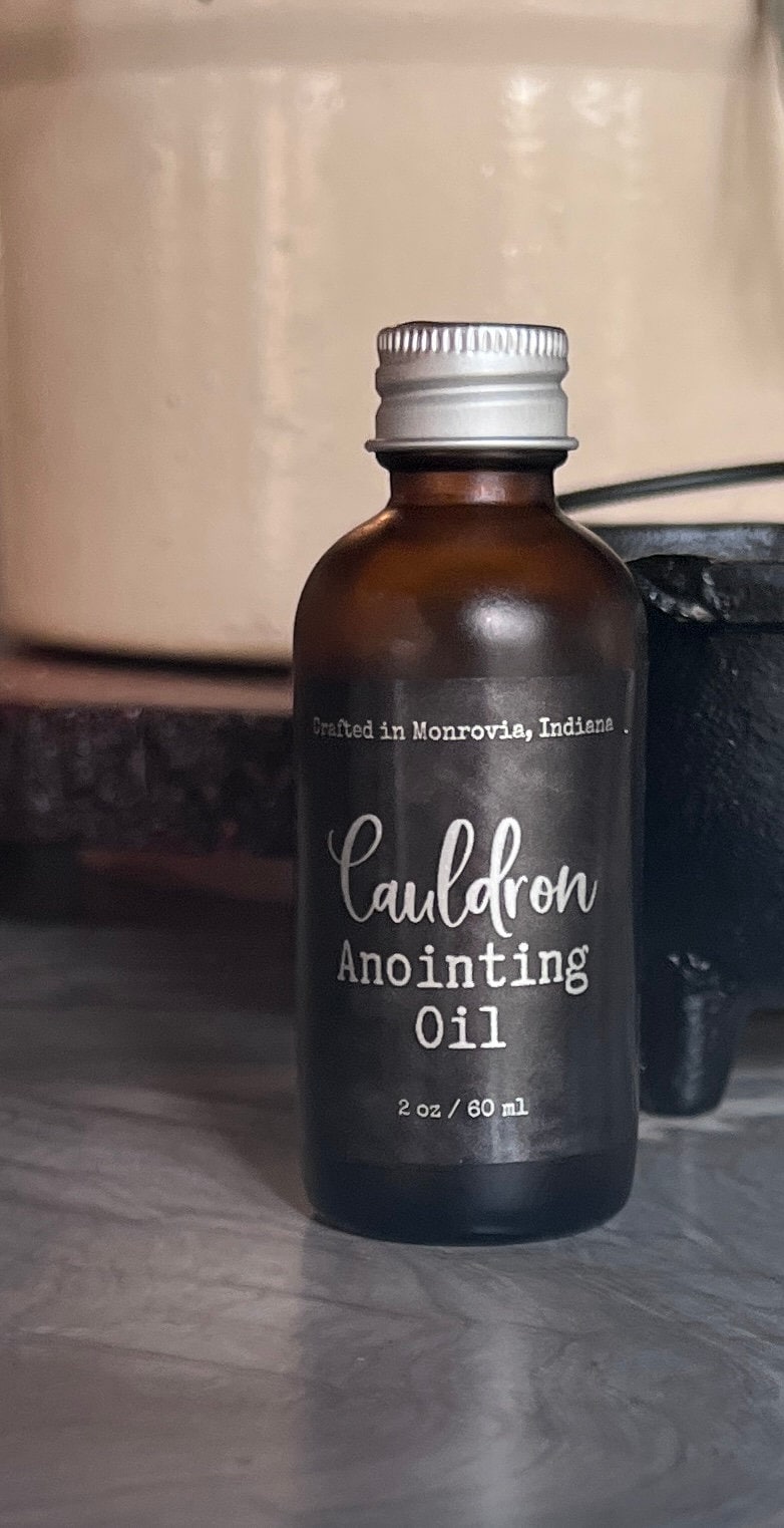 Cauldron anointing oil, moon charged, cast iron, altar tools, anointing, mct, essential oil, manifesting, cleansing oil
