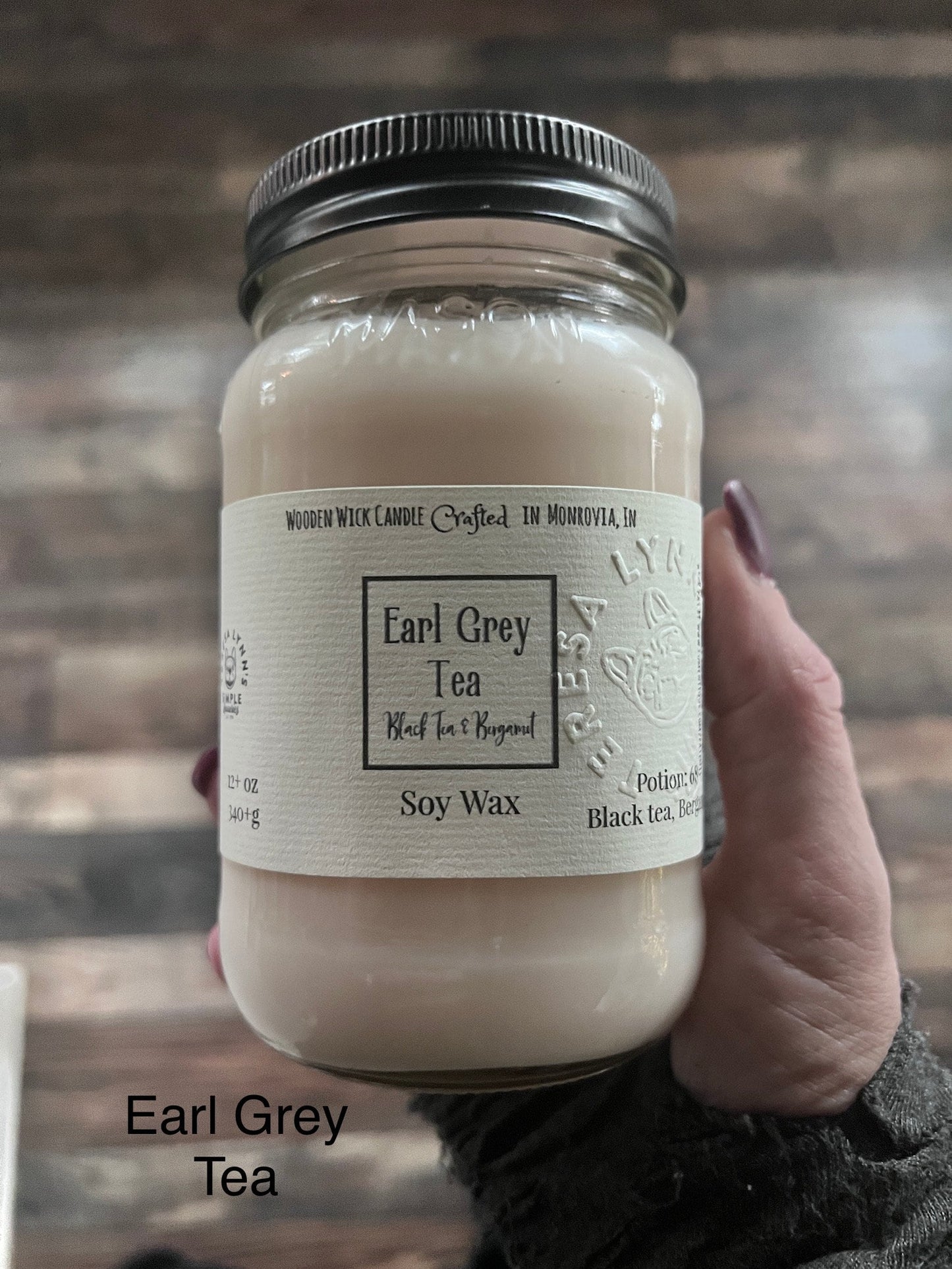 Earl Grey Candle, Bergamot Tea, Soy wax, Wooden Wick Candle