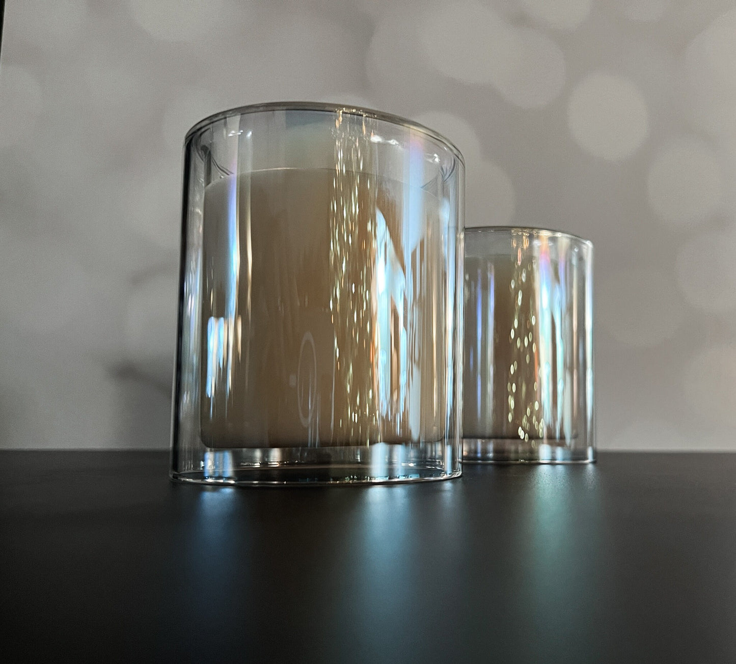 Hurricane glass Double wall vessel, wooden wick soy wax candle