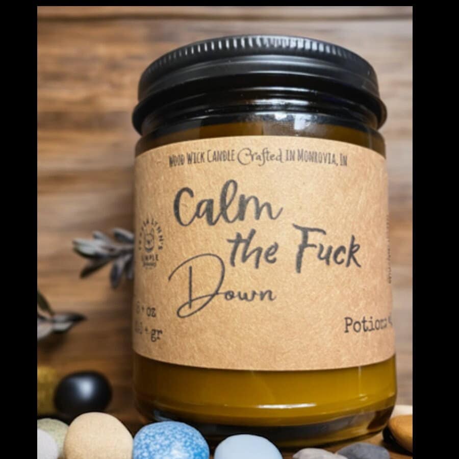 Calm the Fuck Down, soy wax wooden wick candle