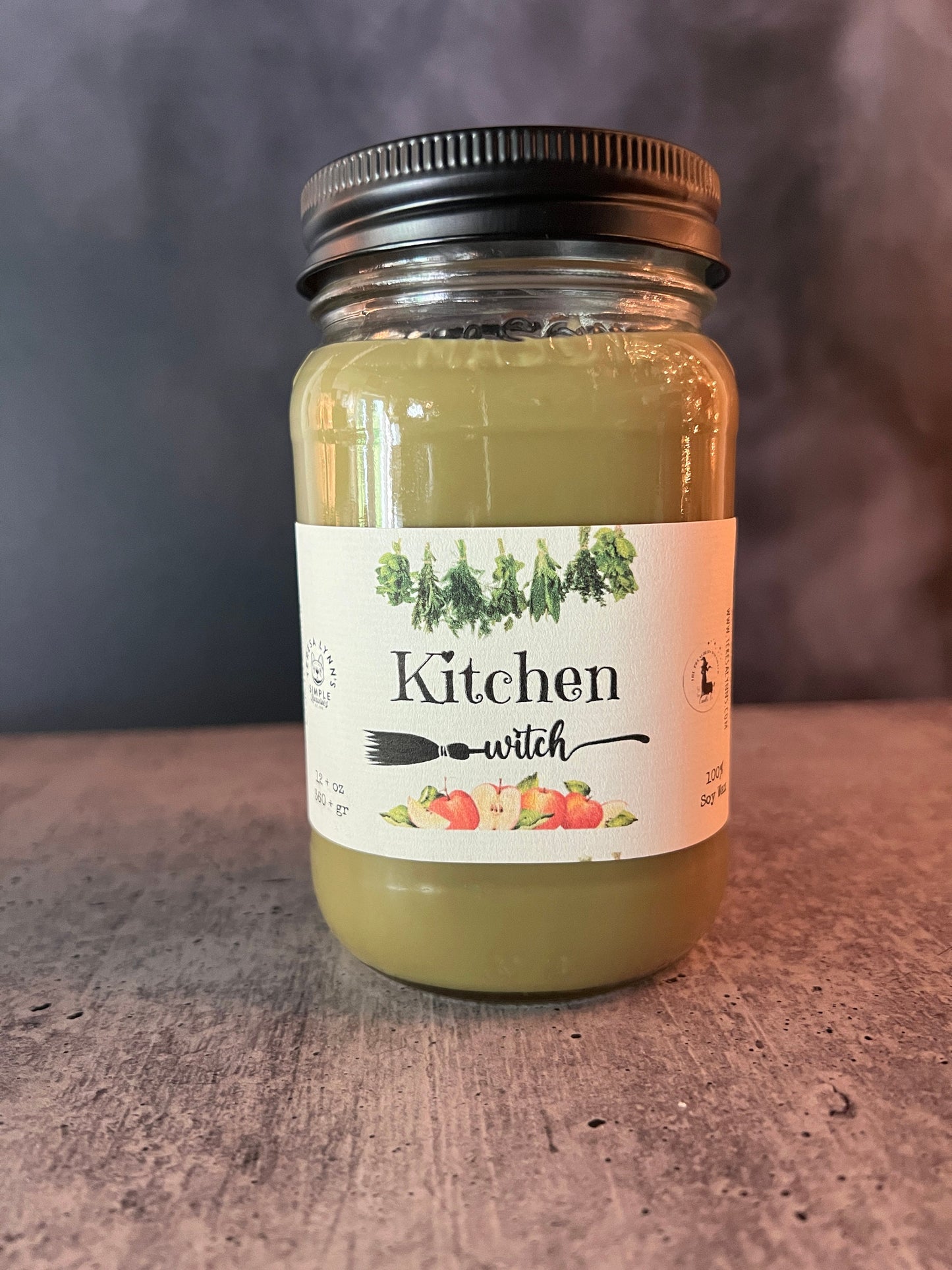 Kitchen Witch, Cinnamon & Vanilla Spice Soy Wax Candle with Wooden Wick