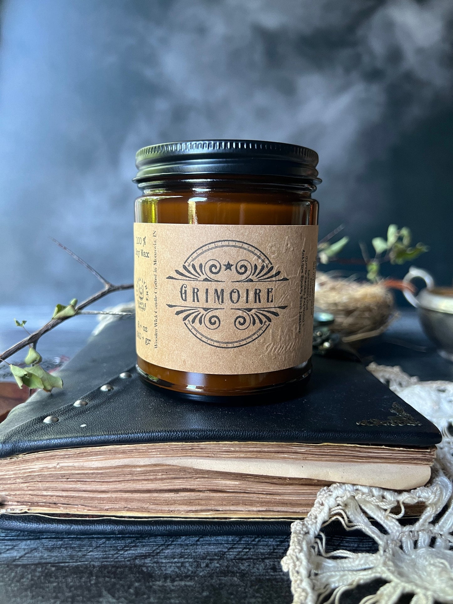 Grimoire - Transform Your Space into a Vintage Witches Library with Grimoire Scented Wooden Wick Soy Wax Candle