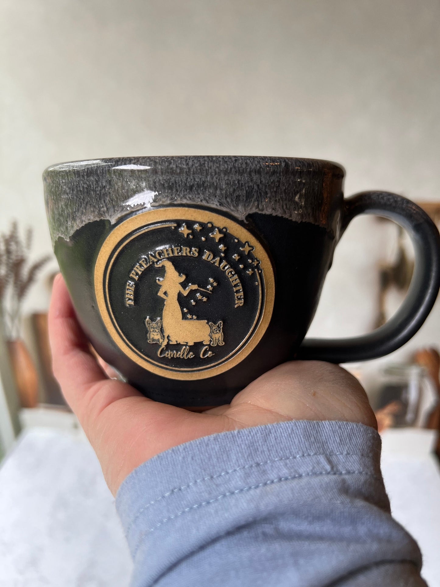 Mug- Hand thrown Pottery Shop Mug with our Cute French Bulldog Logo
